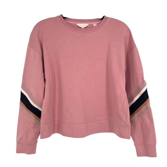 Ted Baker London Jordan Striped Dropped-Shoulder Sweatshirt Rose Pink Size 2 XS - Picture 12 of 12